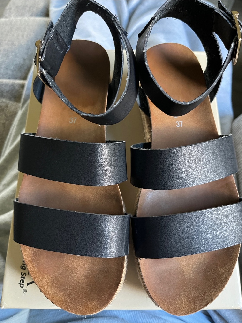 Larissa black sandal size 37 Patrizia by Spring Step Wedge platform